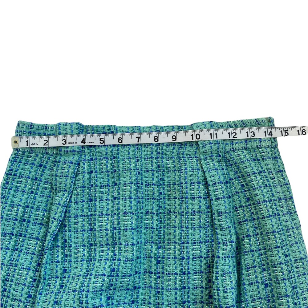 J. CREW Pleated Skirt in Blue Green Tweed. Size: 2 - Picture 5 of 9